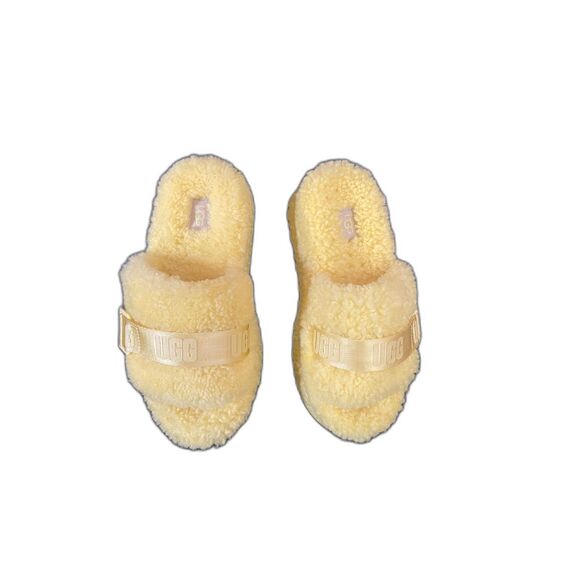 Womens US 6 UGG Fluffita Slide Platform Sandel Curly Wool Slip on Strap Yellow - Picture 2 of 8